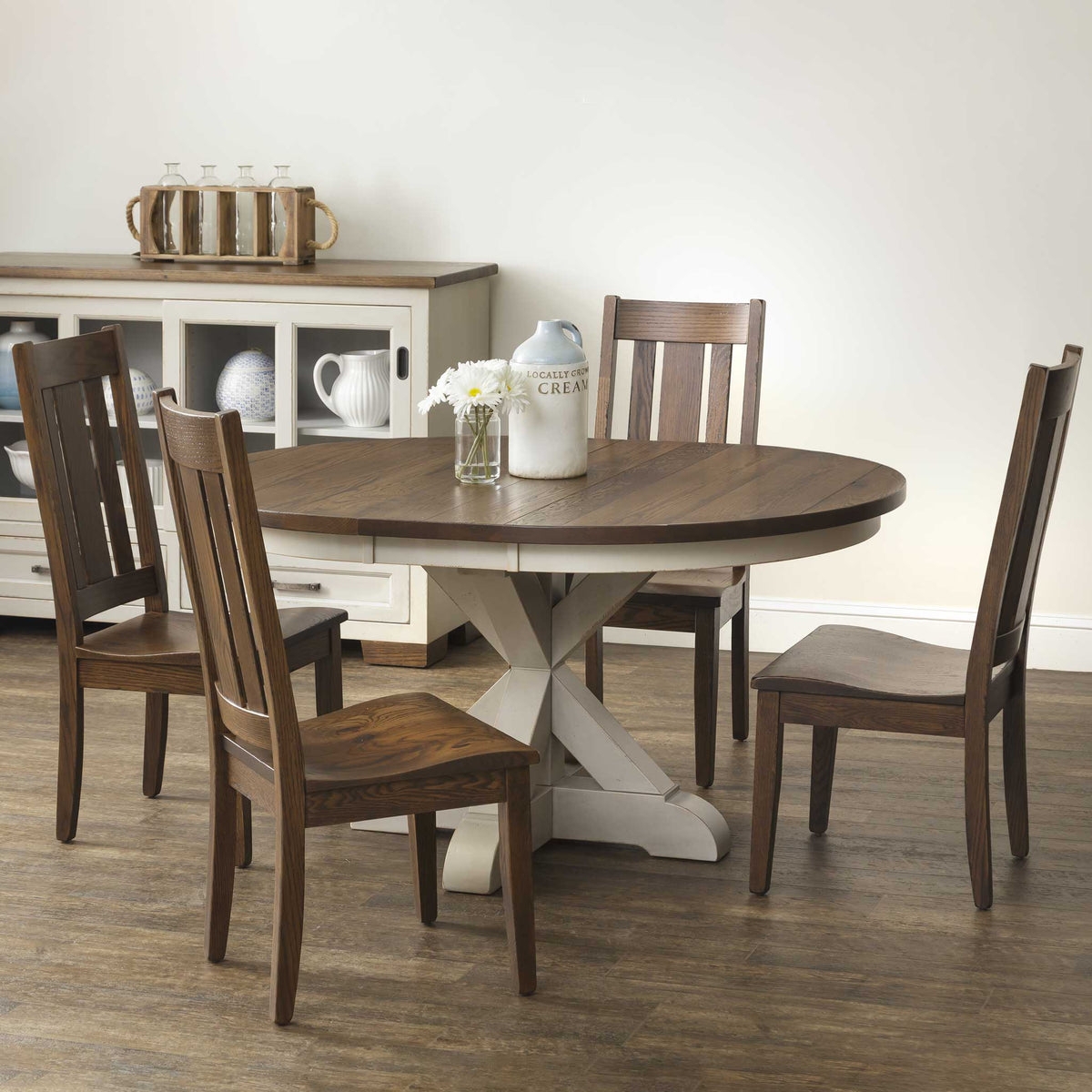Pedestal Dining Table with Cross-Buck Base and Mission Style