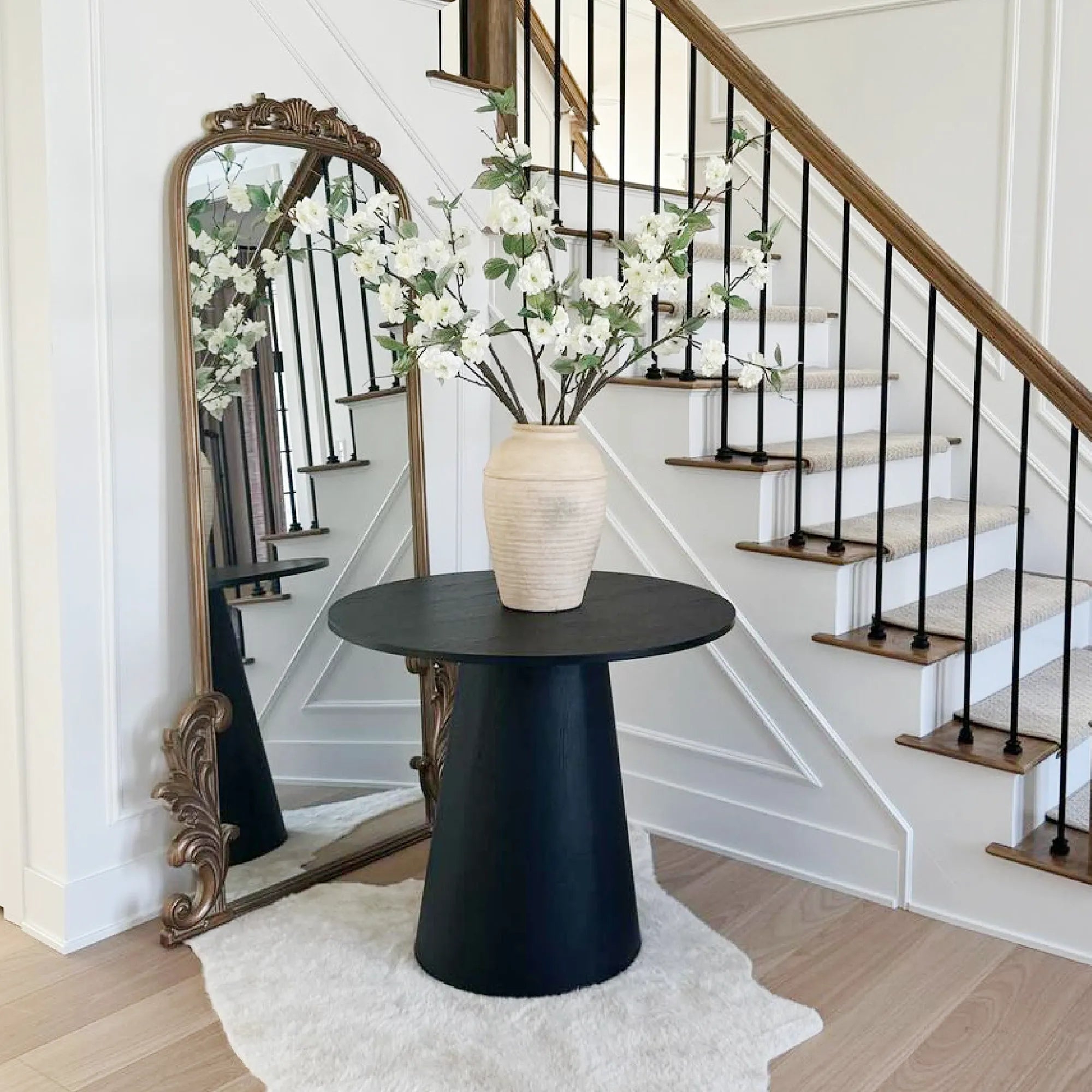 Pedestal Table Conical Base Matte Black Round Entry Table