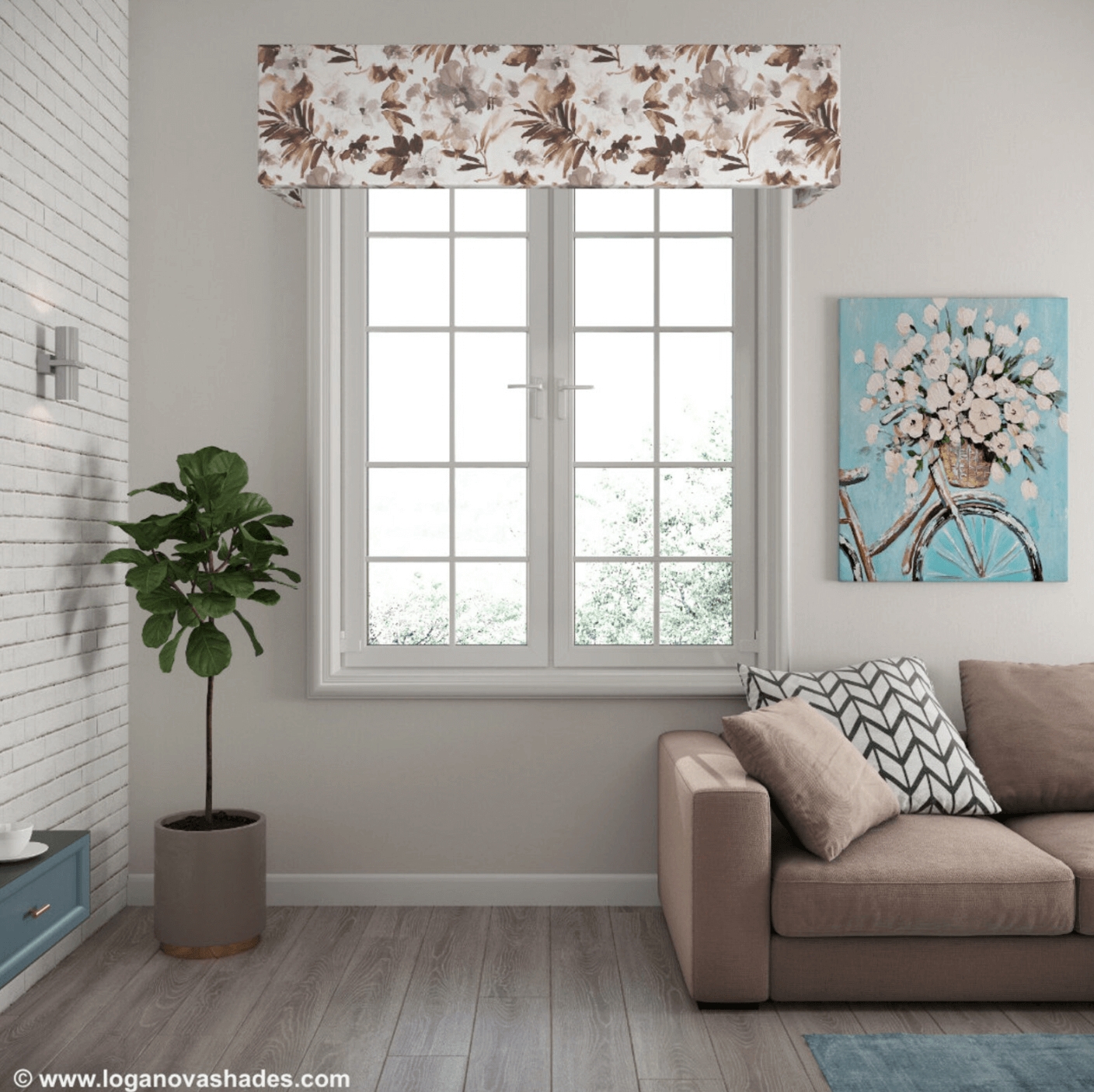 Pelmet Valance: Botanical Print Custom Upholstered Box Cornice