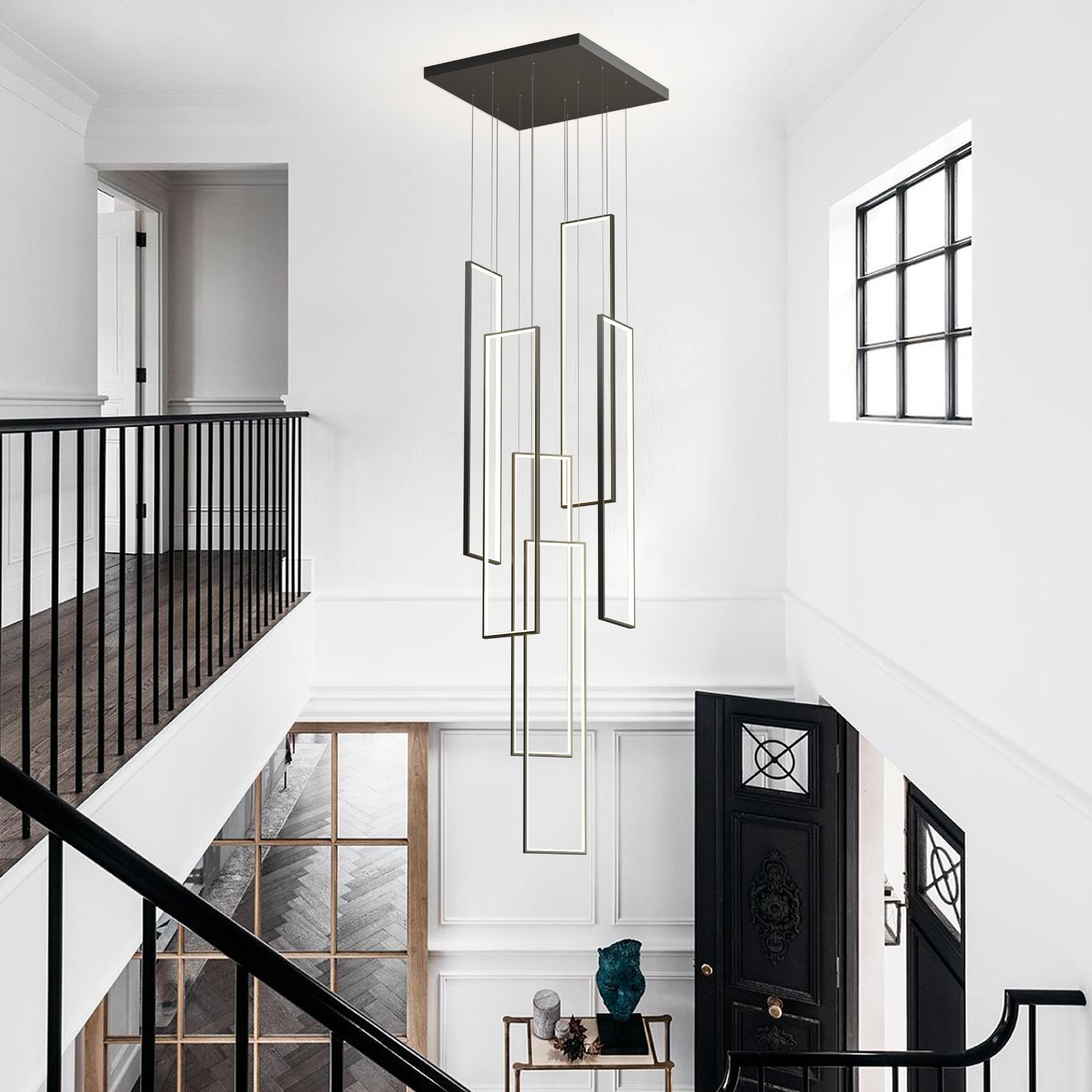 Pendant Chandelier Staggered Rectangles and Integrated LED