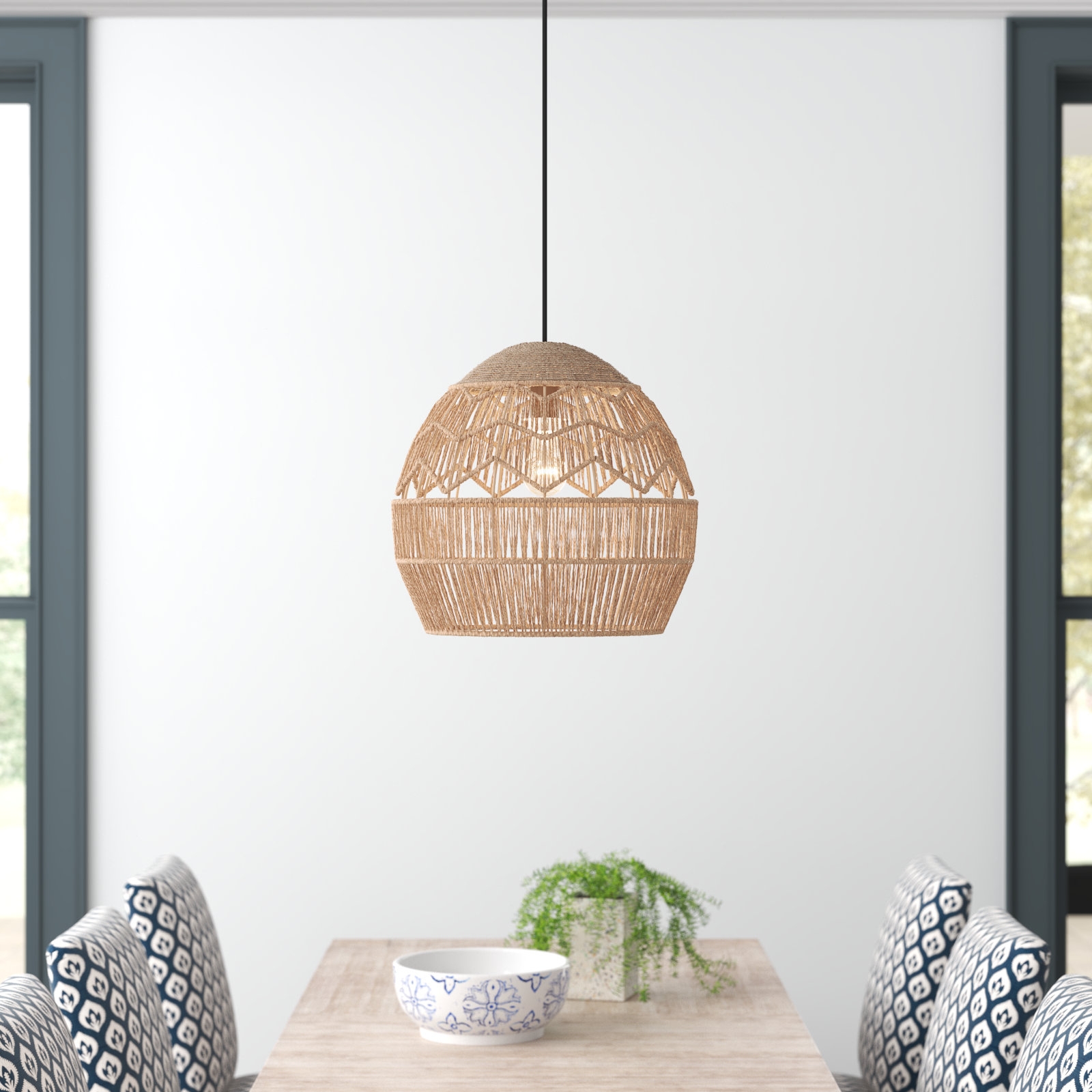 Pendant Light Chevron Weave Woven Hemp Ovoid Shape