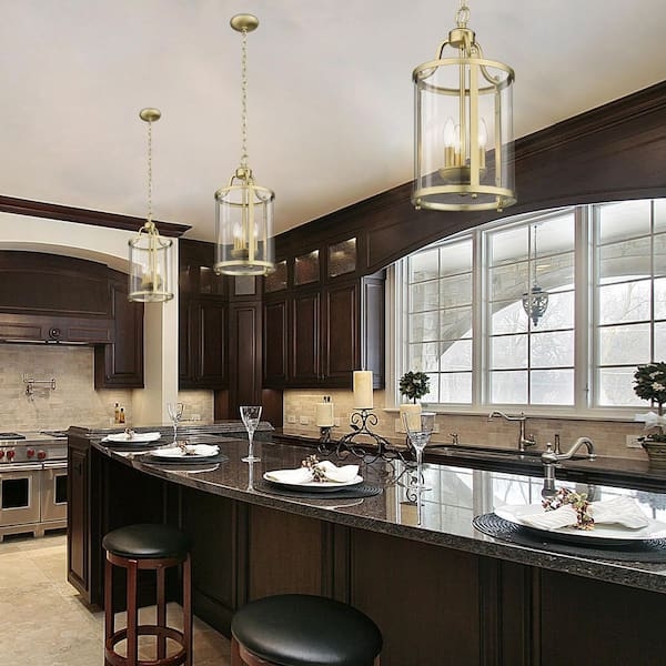 Pendant Light Cylindrical Glass Shade Three Light Island Pendant