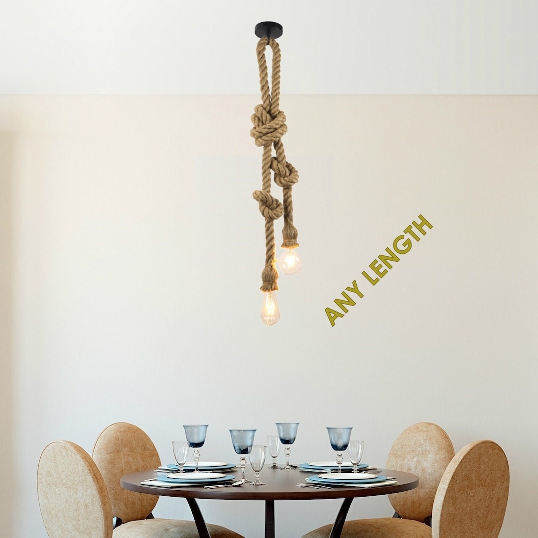 Pendant Light Double Bulb Design Knotted Jute Cord