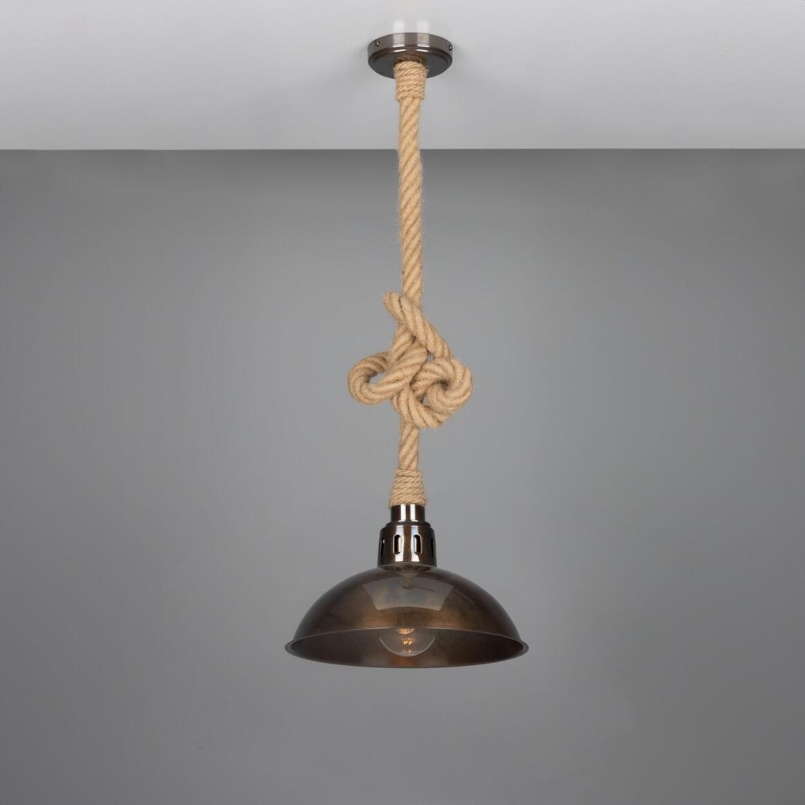 Pendant Light Knotted Jute Cord with Vintage Brass Shade