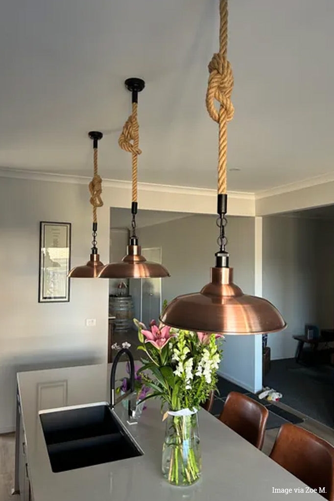 Pendant Light Knotted Rope Cord with Copper Dome Shade
