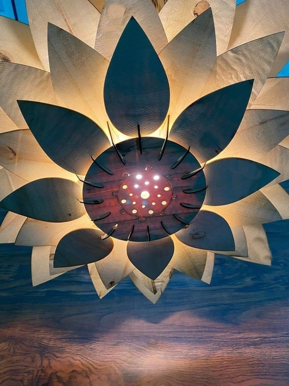 Pendant Light Lotus Shape Layered Natural Wood Petal Lamp