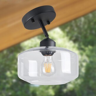 Pendant Light: matte black semi flush light with clear glass