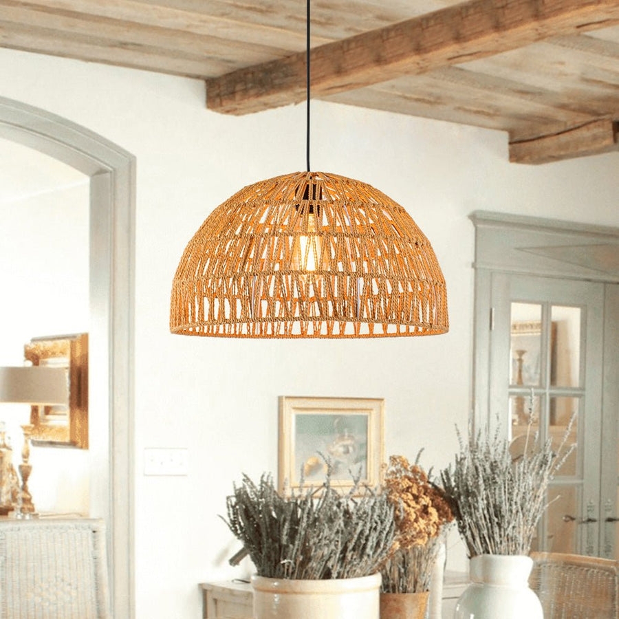 Pendant Light Open Weave Woven Dome Boho Chic Hanging