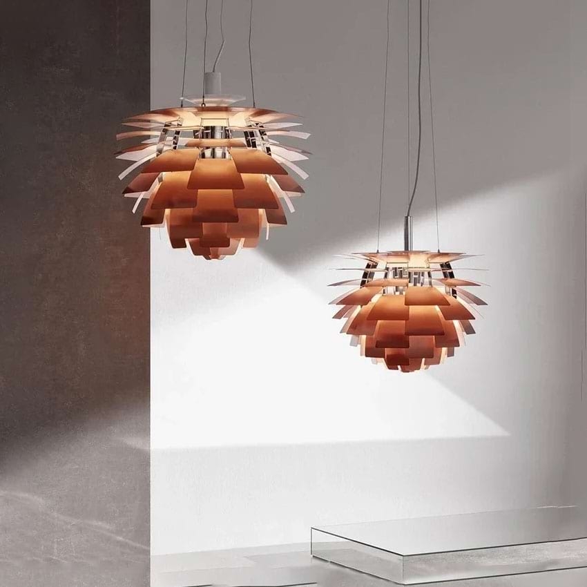 Pendant Light: Sculptural Geometry and Rose Gold Finish