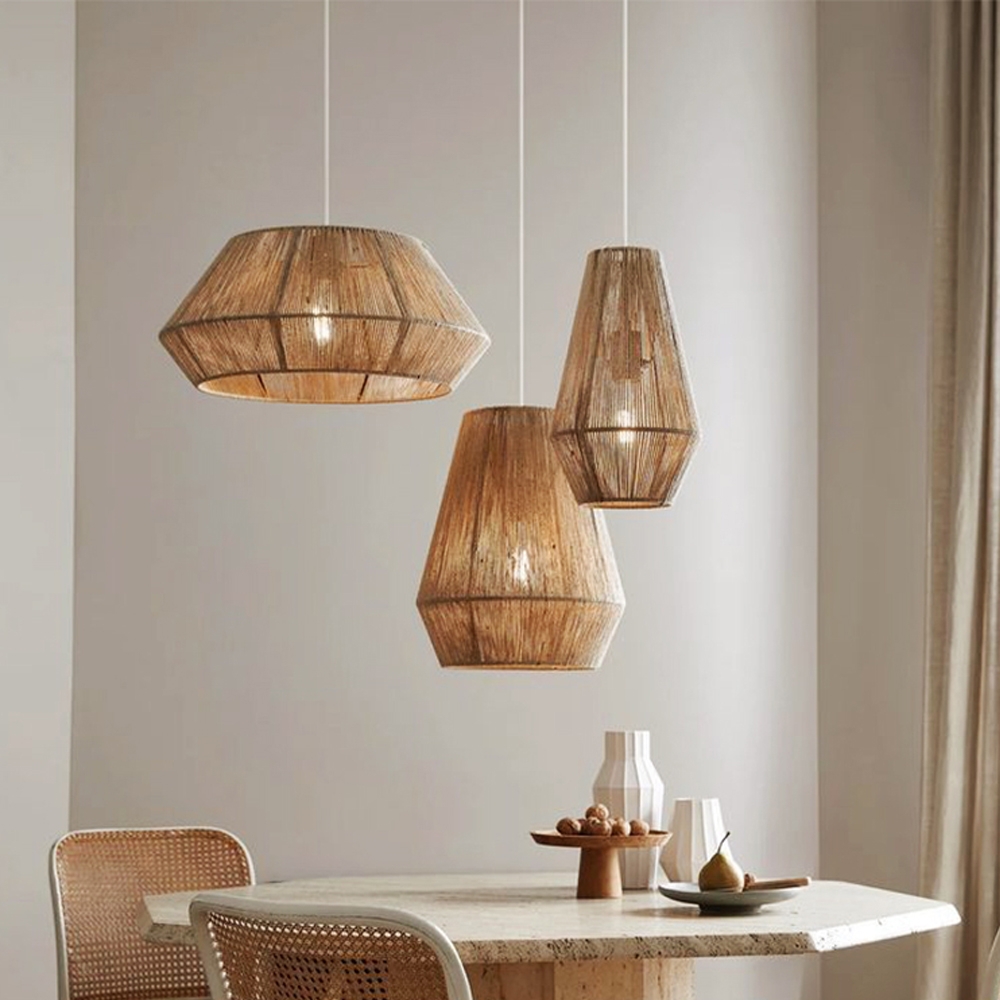Pendant Light Staggered Cluster Hemp Rope Weave Set