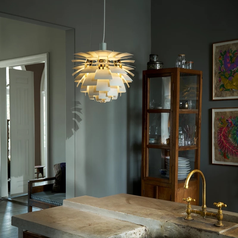 Pendant Light: Tiered Metal Leaves in Organic Modern Room