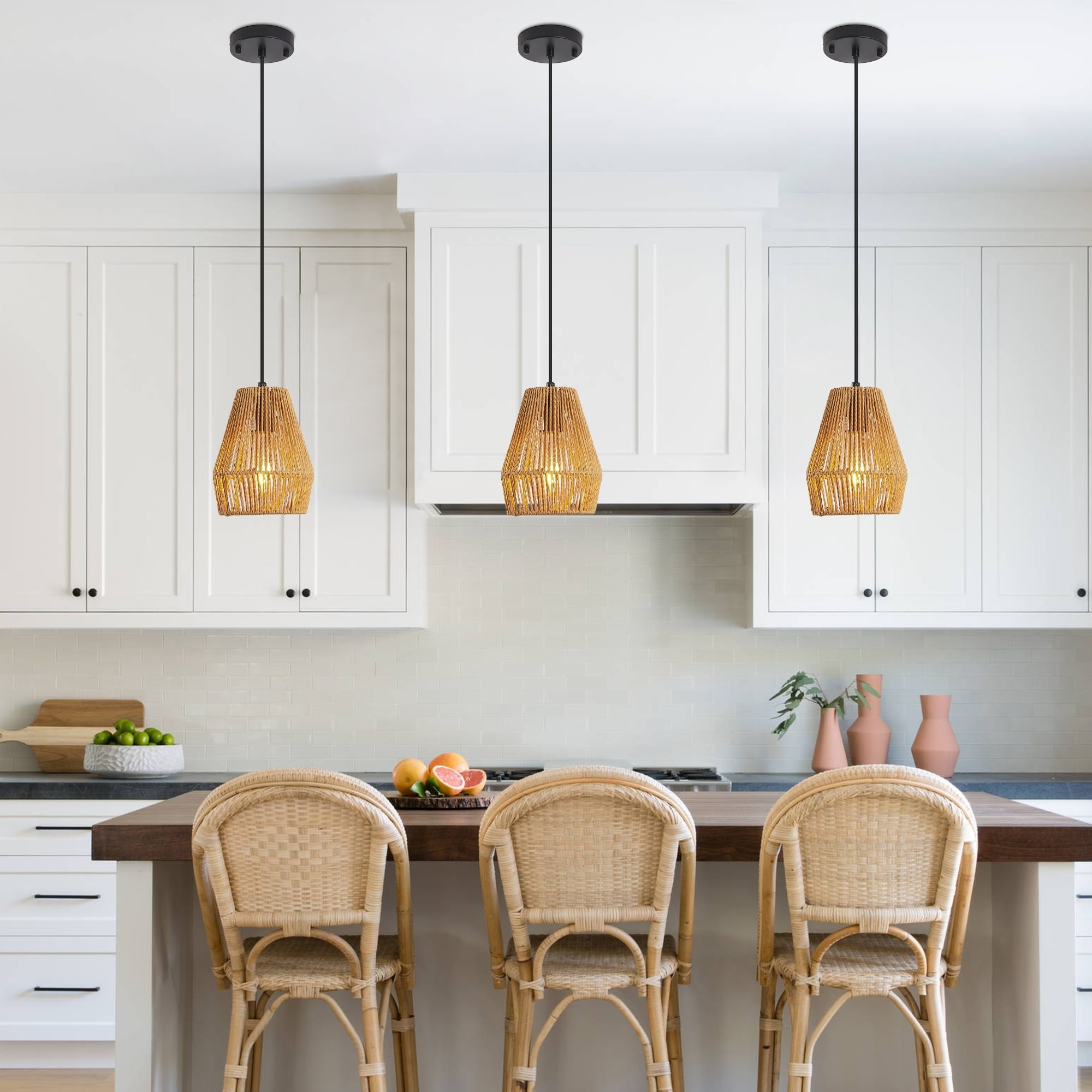 Pendant Light Trio with Matte Black Hardware Kitchen Set