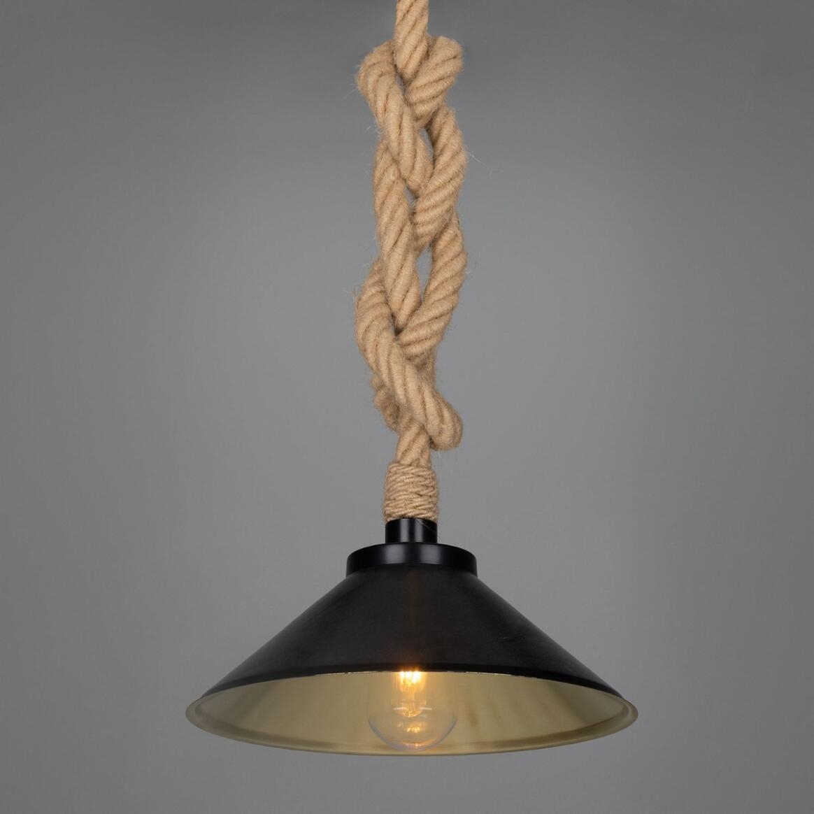 Pendant Light using Knotted Jute Rope and Brass Interior