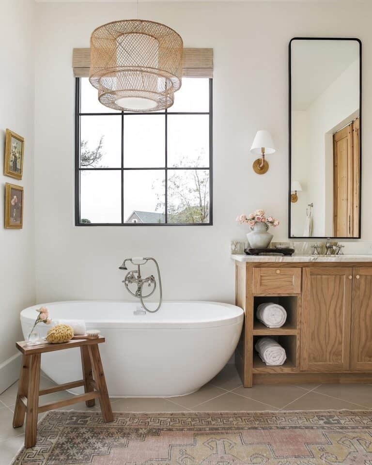 Pendant Light with Oversized Woven Fixture & Gridded Window