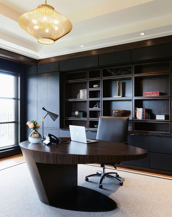 Pendant Light with Ribbed Shade for Executive Office Decor
