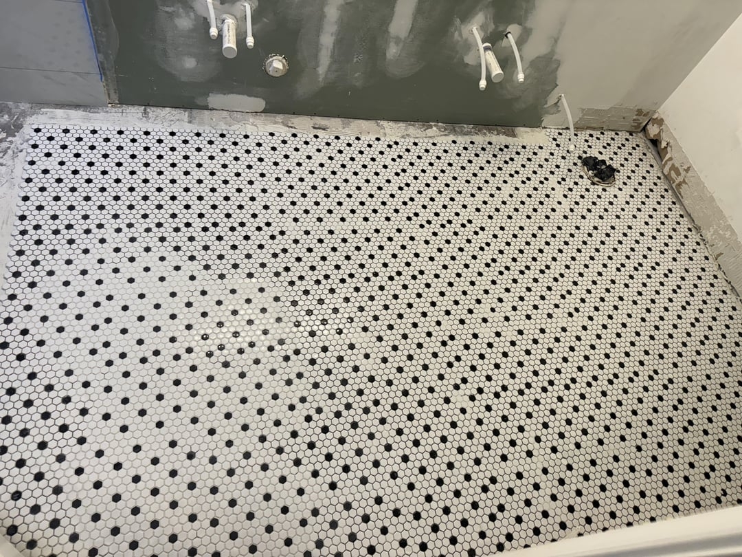 Penny Tile Matte Black White Flower Hexagonal Mosaic