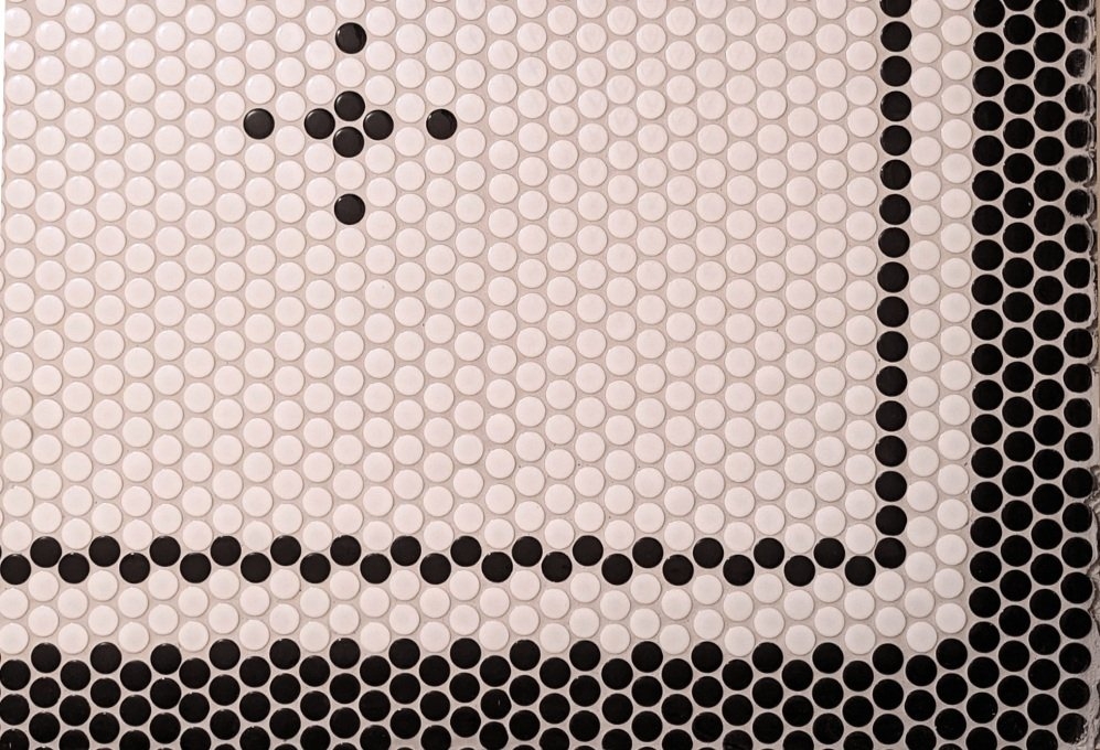 Penny Tile Off White Black Flower Motif Vintage Style