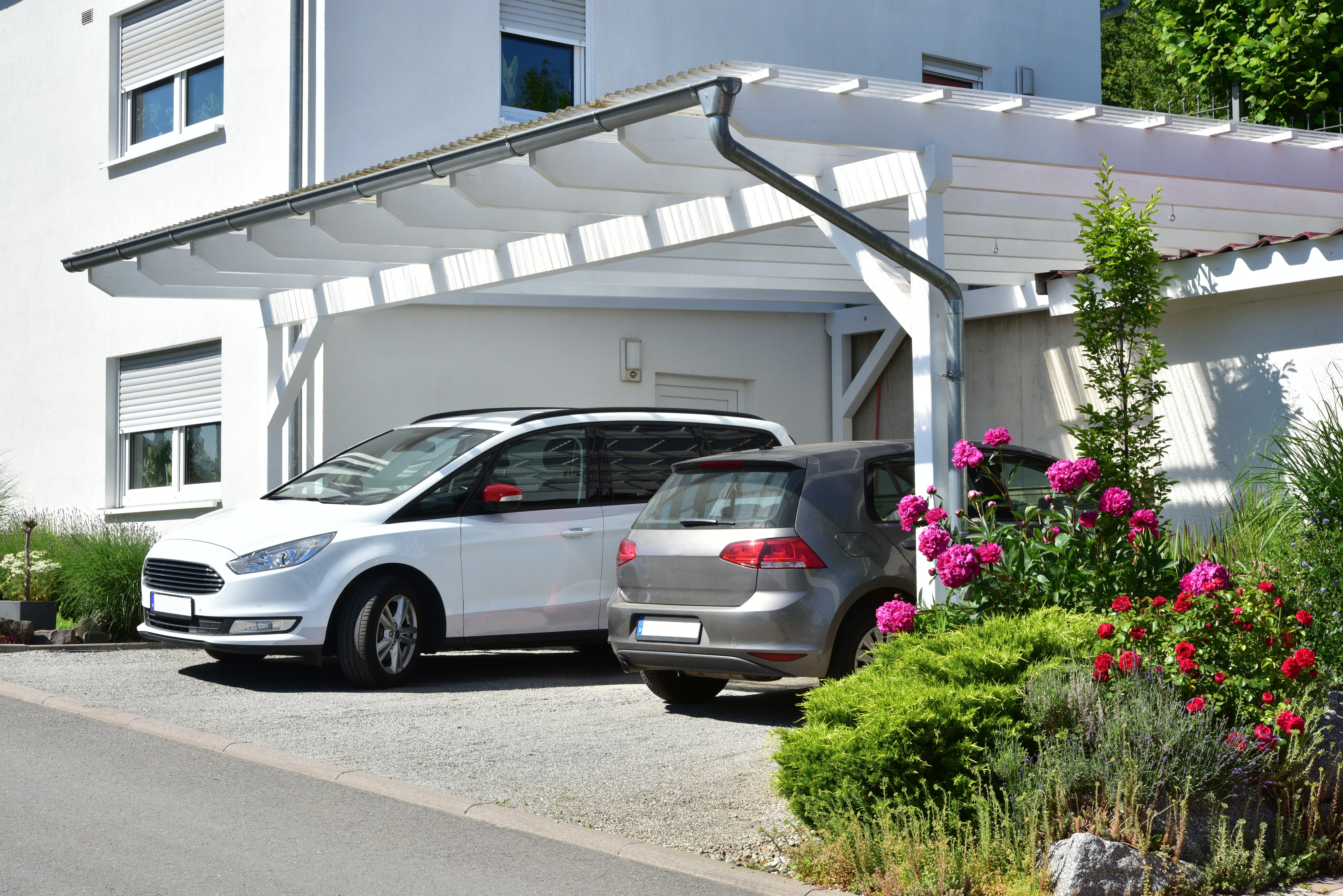 Pergola Carport Featuring Translucent Roofing and Guttering