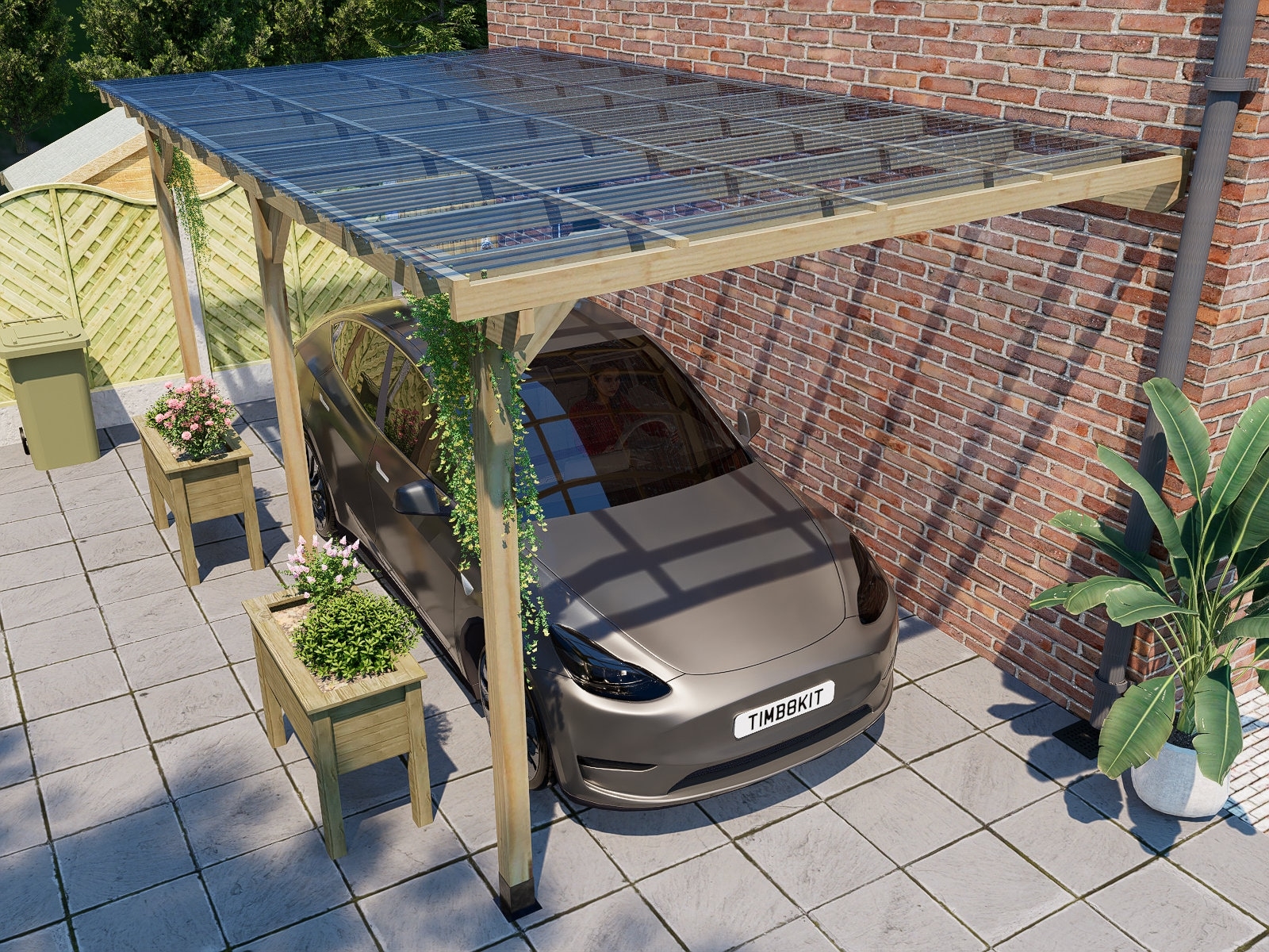 Pergola Carport Lean To Design with Corrugated Roof Panel