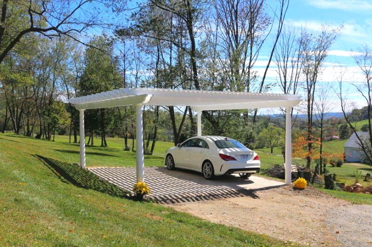Pergola Carport with Fluted Columns and White Driveway Pergola
