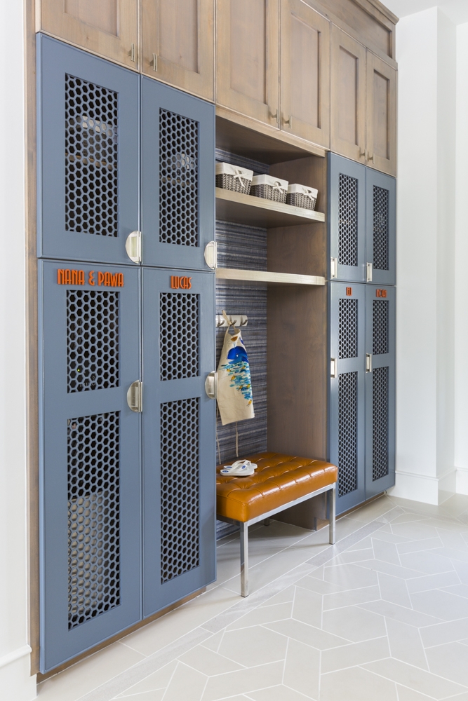 Personalized Mudroom Locker System with Hex Mesh