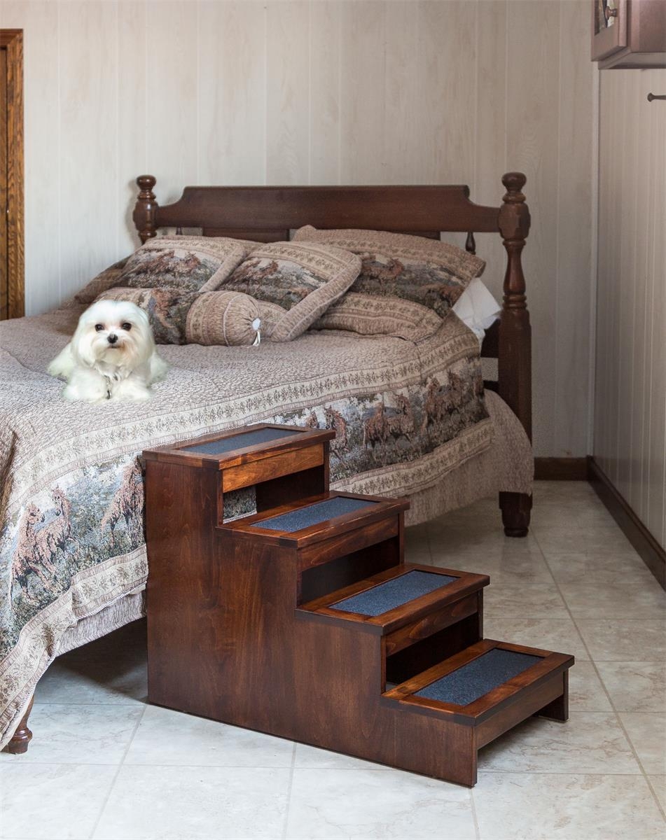 Pet Steps: Walnut Brown Non-slip Pads Walnut Wood Pet Stairs