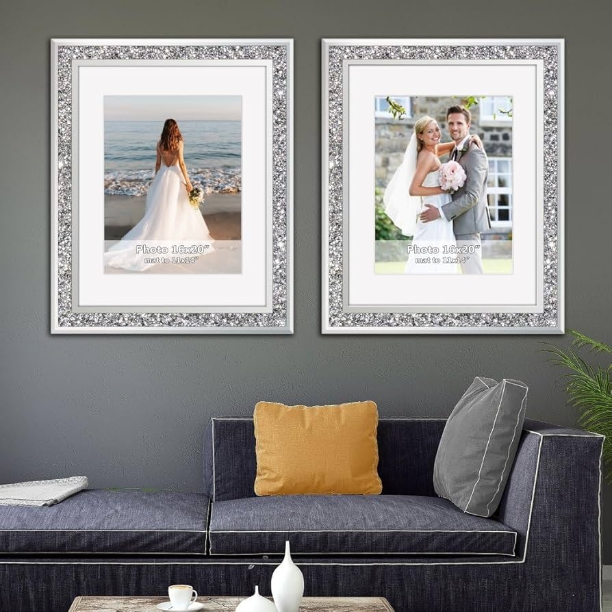 Picture Frame Crushed Diamond Border Silver Bling Wall