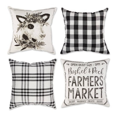 Pillow Covers: Cow Illustration Buffalo Check Farmhouse Set
