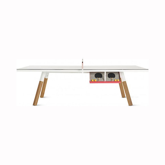 Ping Pong Table Showcasing Integrated Red Storage and Matte