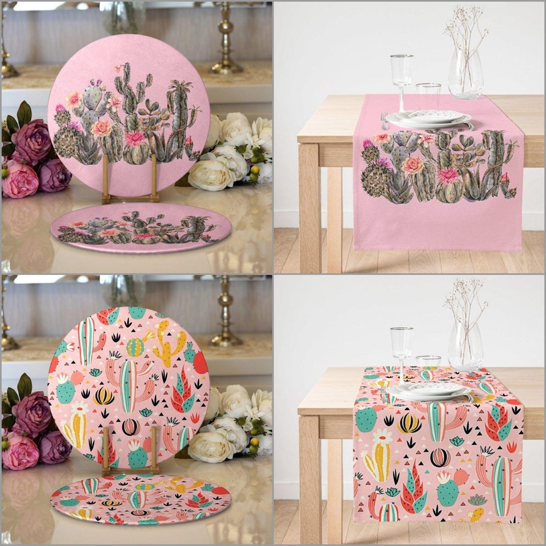 Placemat Runner Set: Pink Cactus Table Runner Desert Theme