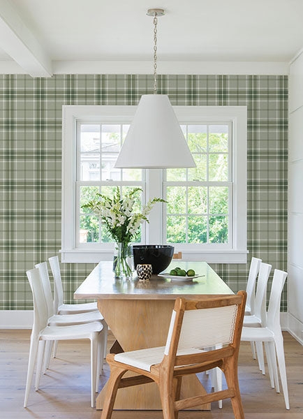 Plaid Wallpaper Large Scale Green Tartan Room Ideas