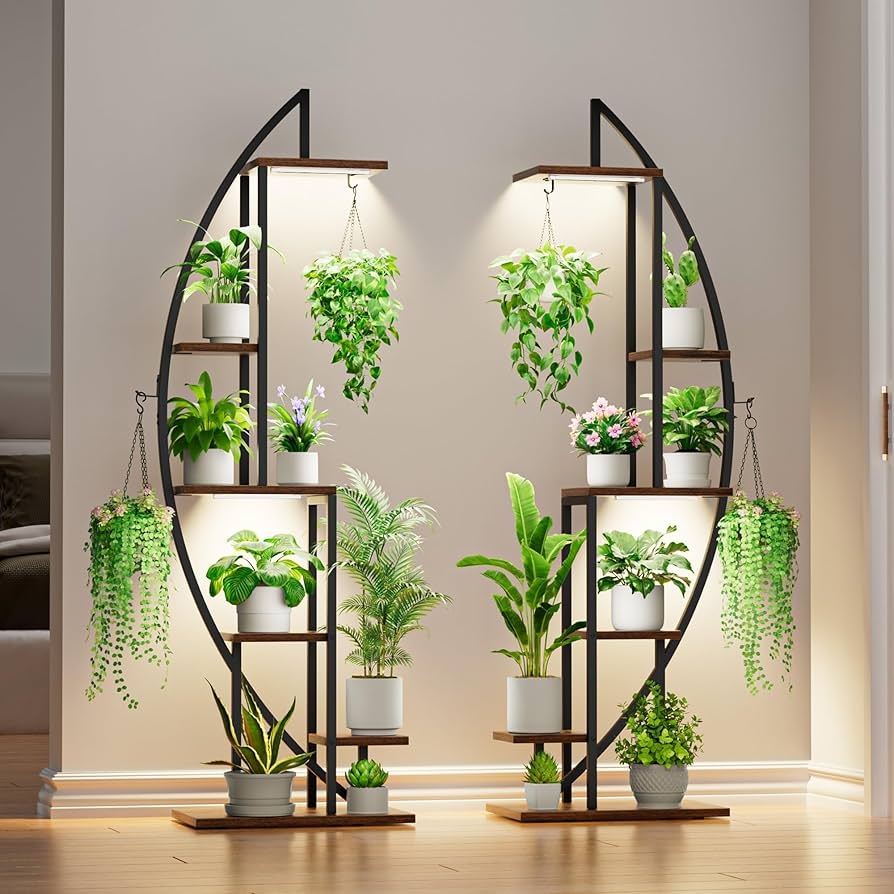 Plant Stand Integrated Grow Lights Half-Moon Plant Stand