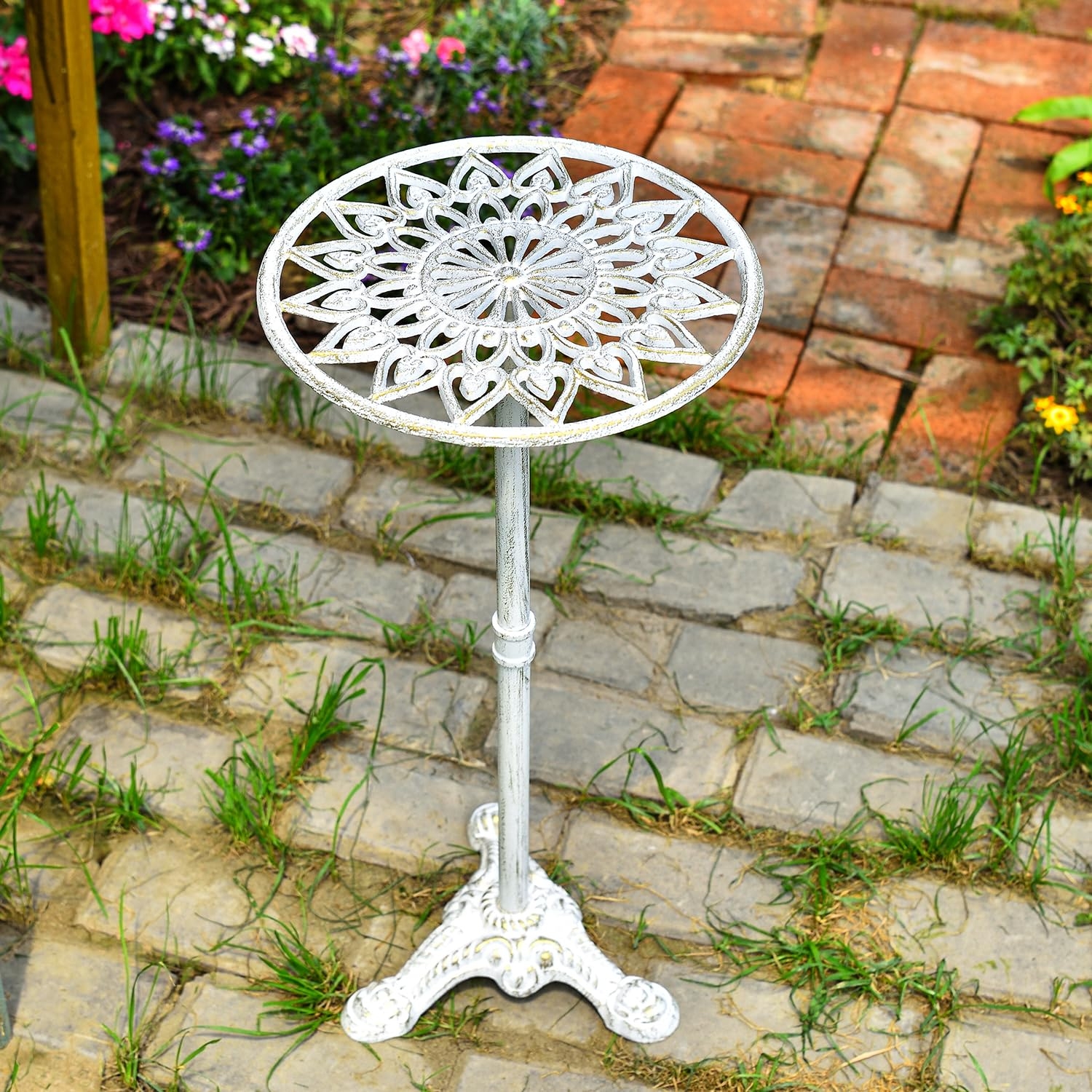 Plant Stand Tripod Base Vintage Mandala Pattern Garden Table
