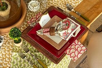 Plate Charger Square Rattan Weave Layered Tabletop Aesthetic