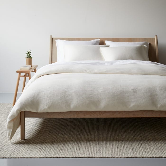 Platform Bed and Ribbed Rug Japandi Bedroom Interior Styling