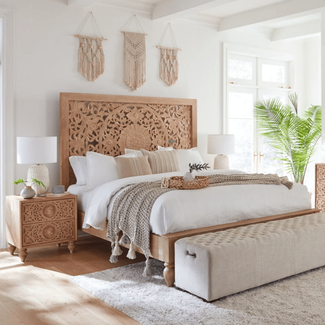 Platform Bed Artisan Hand Carved Mandala Pattern Design