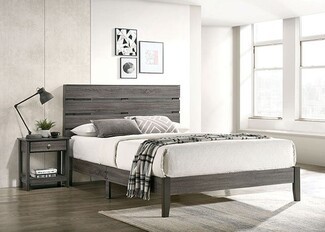 Platform Bed Ash Grey Finish Slatted Headboard Frame