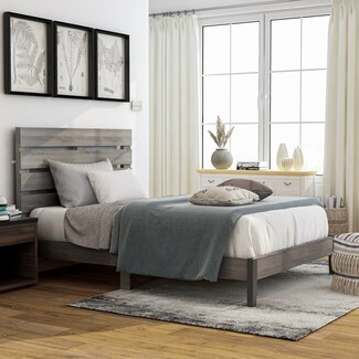 Platform Bed Ash Tones Horizontal Slat Frame Bed