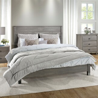 Platform Bed Driftwood Finish Metal Capped Foot Frame