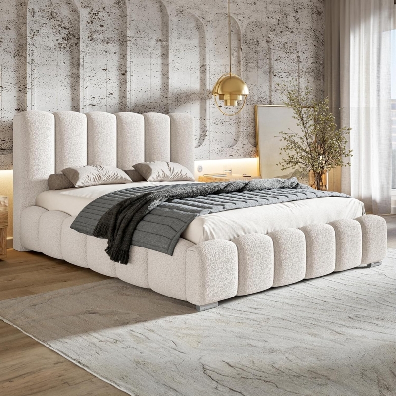 Platform Bed Off White Arched Wall Panel Frame Idea