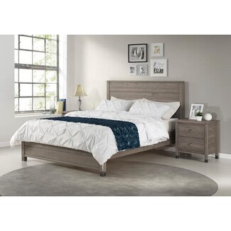 Platform Bed Planked Headboard Driftwood Finish