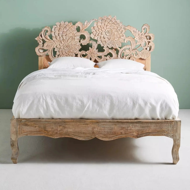 Platform Bed Scalloped Apron Floral Relief Carving