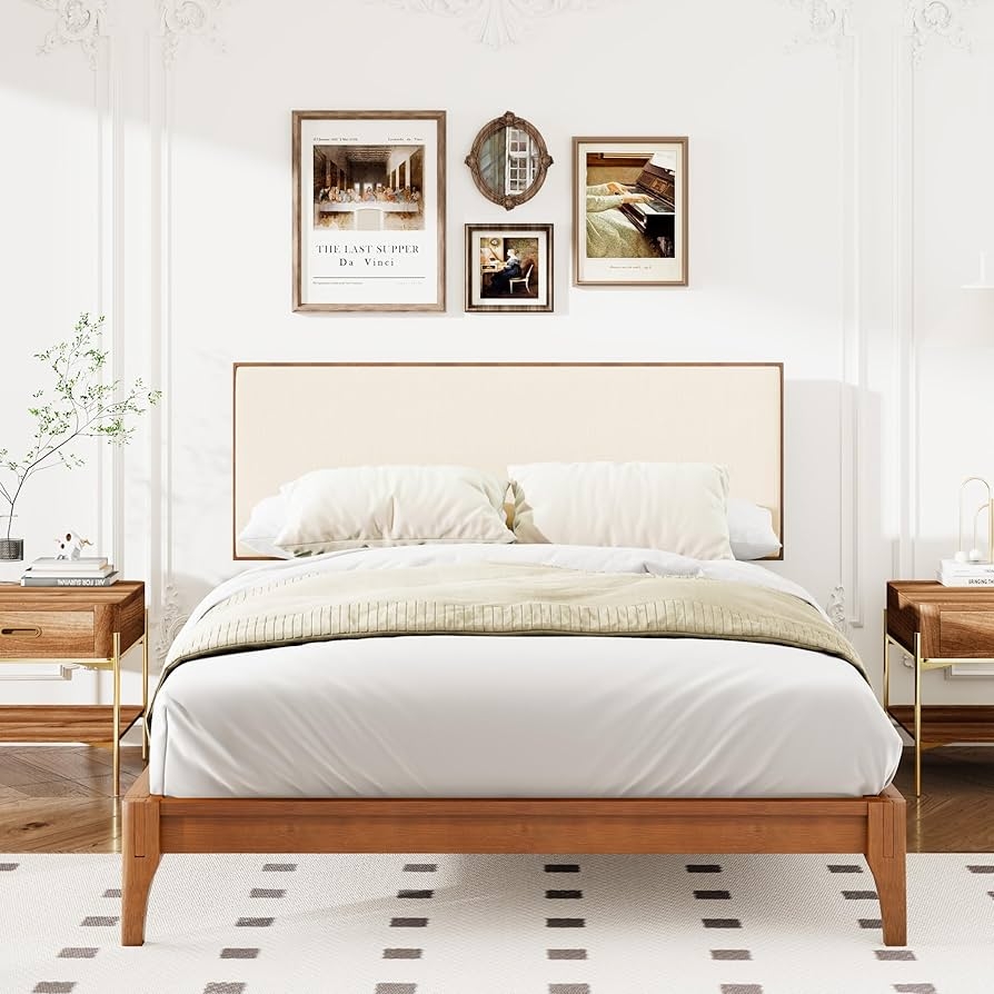 Platform Bed Upholstered Inset Tapered Legs Minimalist Wood Bed