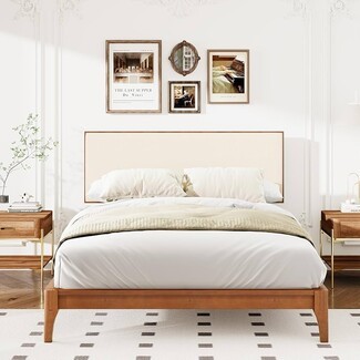 Platform Bed Upholstered Inset Tapered Legs Minimalist Wood Bed