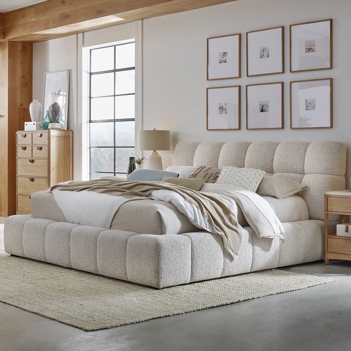 Platform Bed Warm Beige Bubbled Bouclé Bed Silhouette