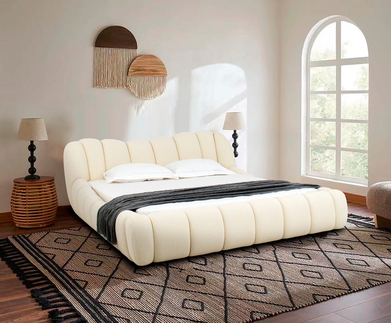 Platform Bed Wavy Headboard Vertical Channeling Style