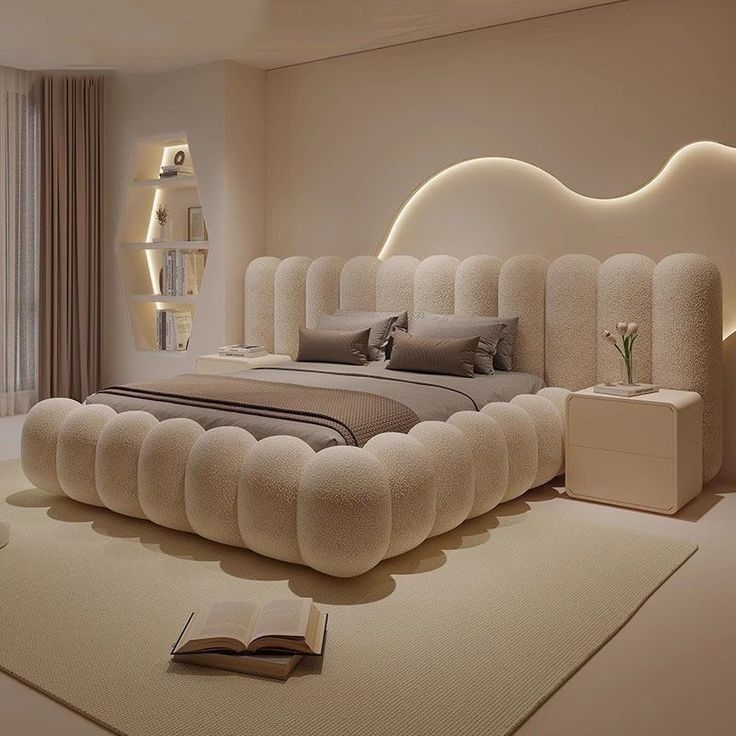 Platform Bed Wavy LED Backlight Bubble Frame Style