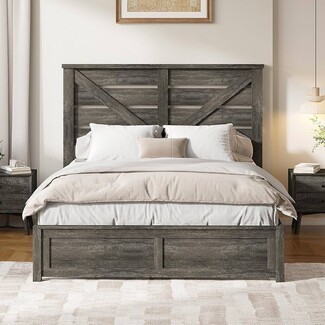 Platform Bed Weathered Finish X-Brace Headboard Frame