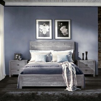 Platform Bed Weathered Grey Plank Design Bed Set