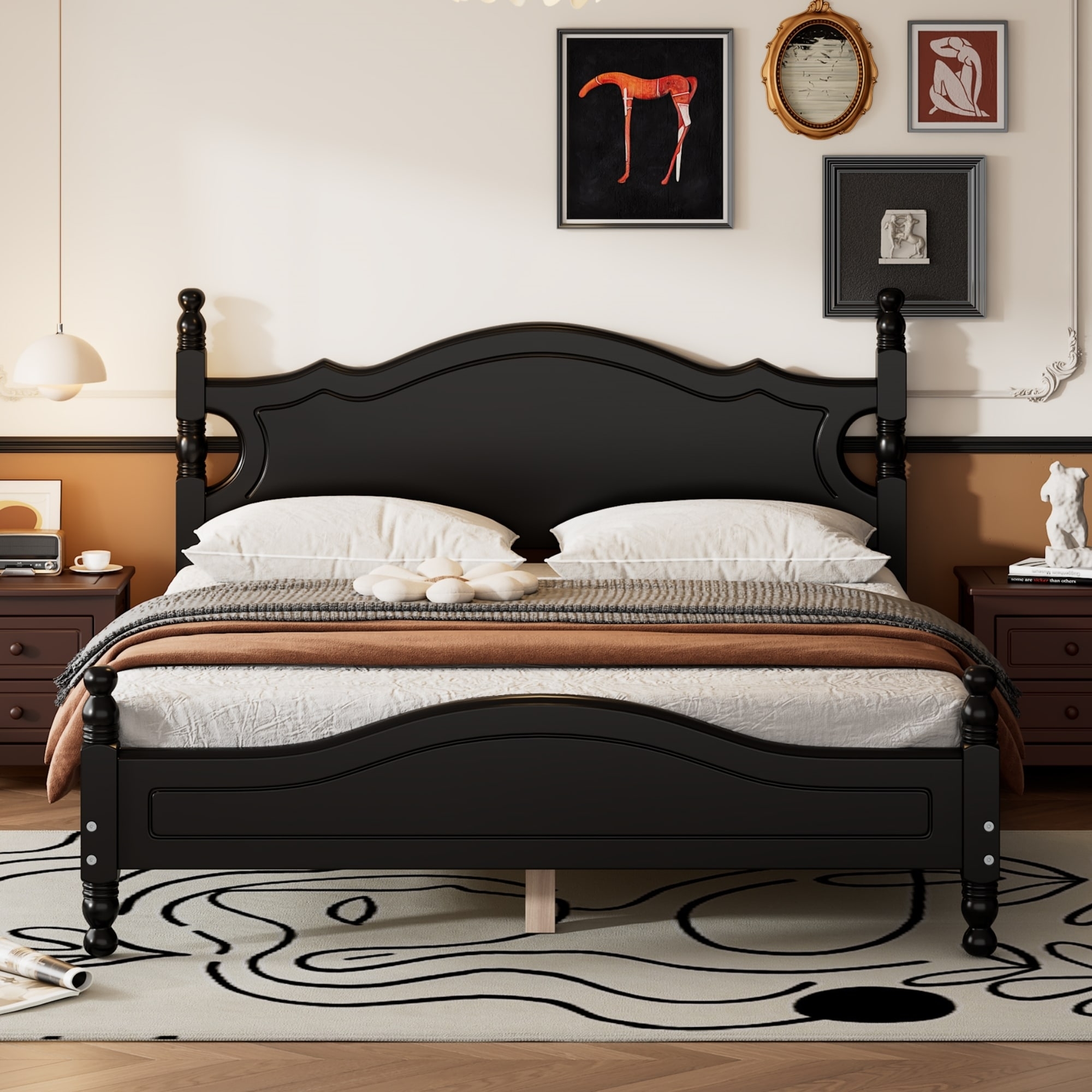 Platform Bed with Arched Headboard and Decorative Cut-Outs